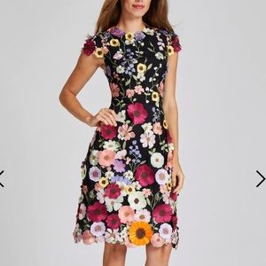 NWT! RICKIE FREEMAN TERI JON--3D Appliqued Floral Lace Fit N Flare Dress